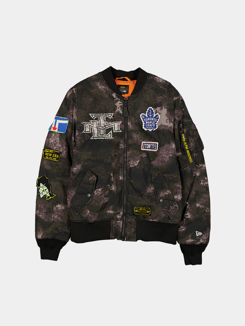 TORONTO MAPLE LEAFS X ALPHA X NEW ERA MA-1 BOMBER JACKET (BLACK CAMO) OUTERWEAR Alpha Industries BLACK S 