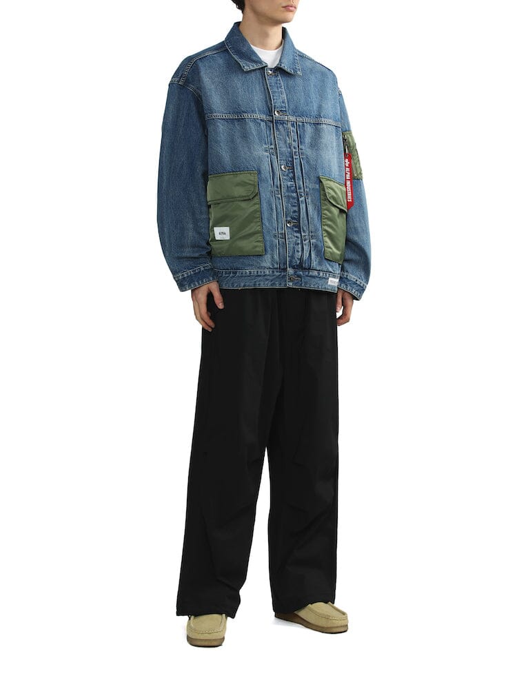 UNFRM Denim Type 2 Army Jacket by Alpha Industries, black denim, button closures, chest pockets.