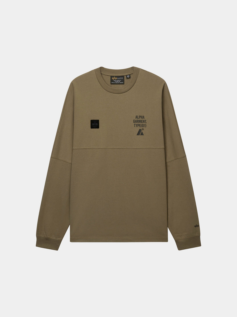 UNFRM LONG-SLEEVED GRAPHIC TEE TOP Alpha Industries TAN XS 