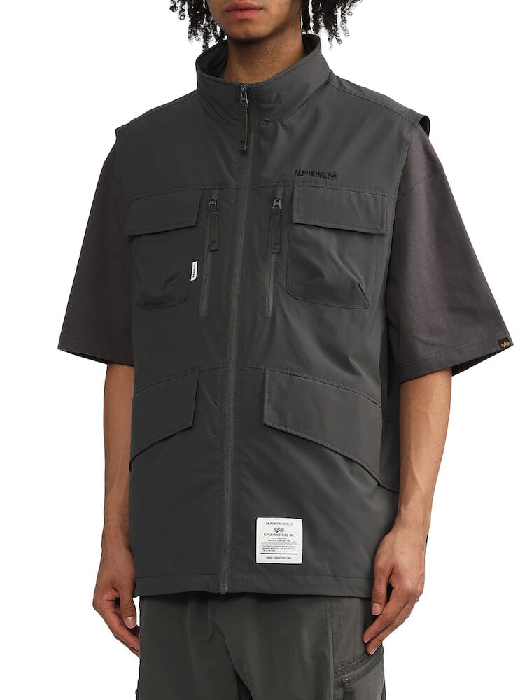 Alpha Industries Ma-1 Nylon Tactical Vest, Dark Gray, Multiple Utility Pockets, Front Zipper Closure.