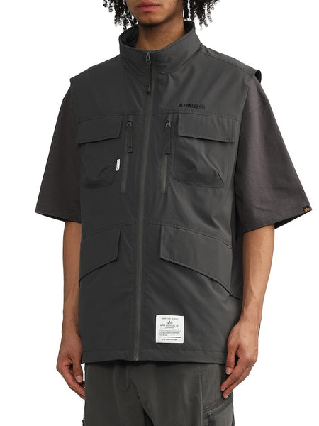 Alpha Industries Ma-1 Nylon Tactical Vest, Dark Gray, Multiple Utility Pockets, Front Zipper Closure.