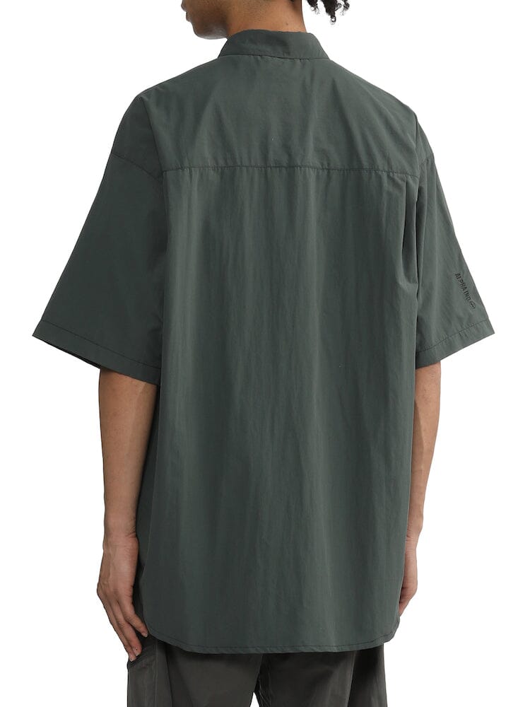 Alpha Industries Nylon Utility Shirt, dark green, short-sleeve, button-up, patch pockets.