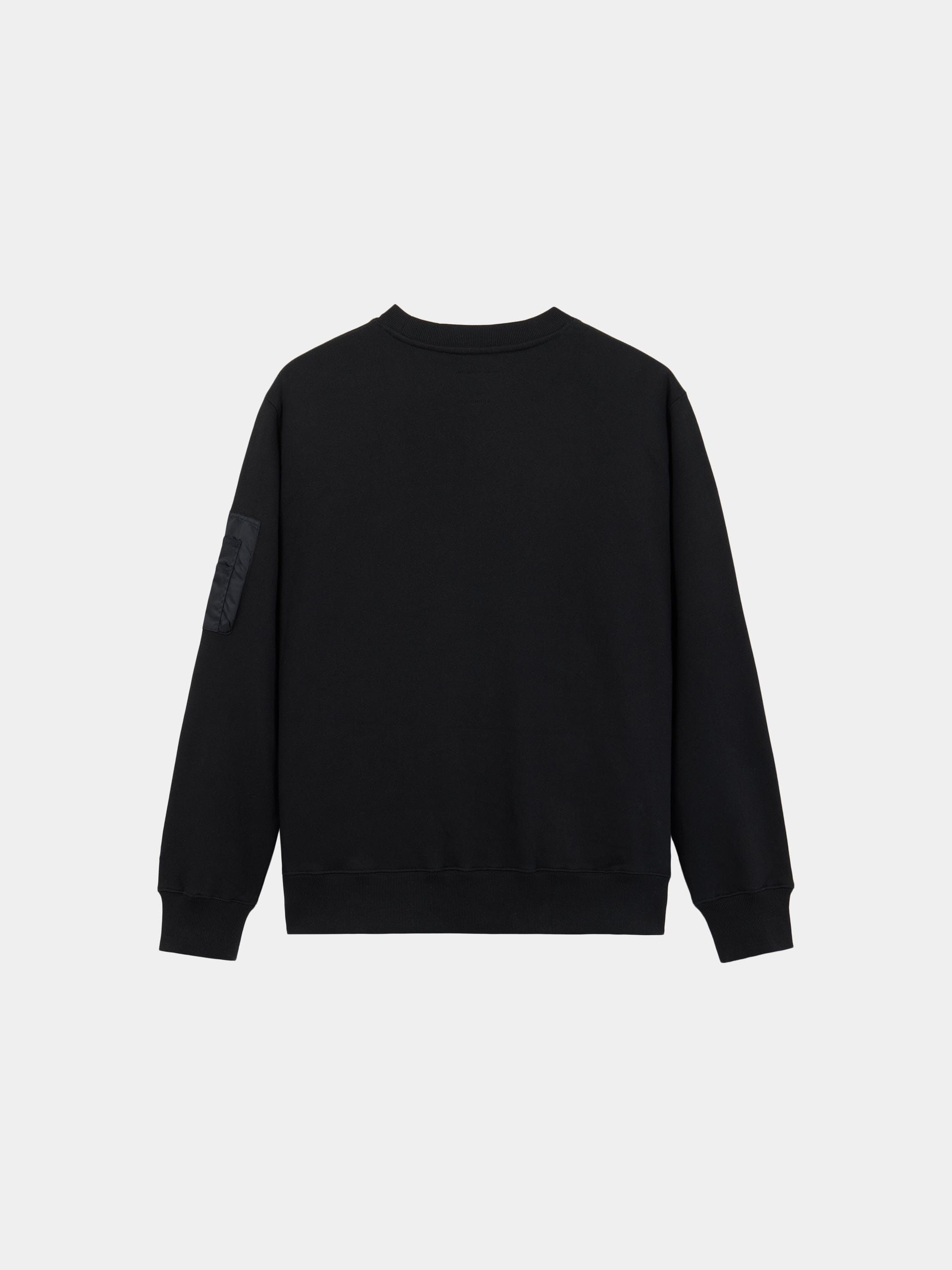 Alpha Industries Utility Pocket Crewneck in black with MA-1 utility pocket on upper left sleeve.