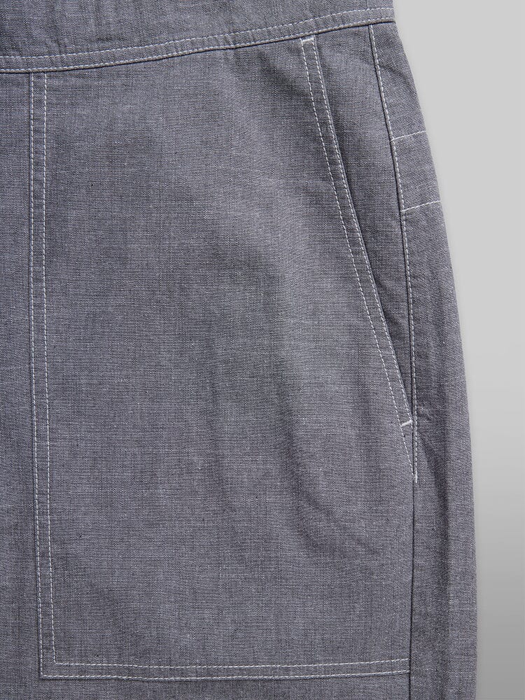 Alpha Industries Wide Leg Cotton Trouser, chambray fabric, large patch pocket, white stitching.