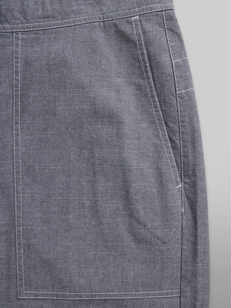 Alpha Industries Wide Leg Cotton Trouser, chambray fabric, large patch pocket, white stitching.