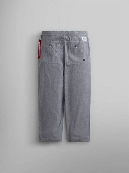 Alpha Industries Wide Leg Cotton Trouser, gray, cotton, two rear pockets, small white waistband label.