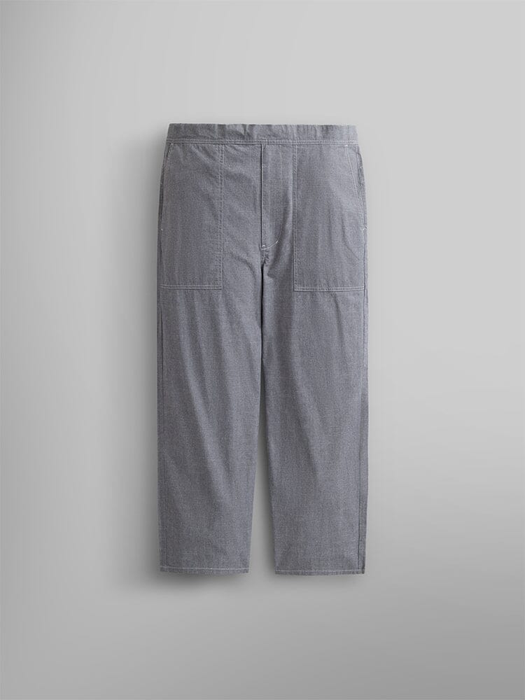 Alpha Industries Wide Leg Cotton Trouser in Aircraft Gray with front patch pockets and adjustable drawcord.