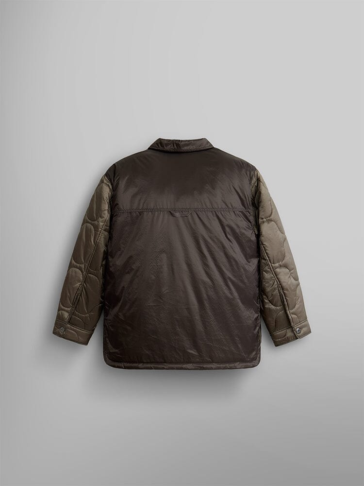 Back view of the Women's Insulated Chore Coat by Alpha Industries, featuring onion quilting in in brown chocolate.