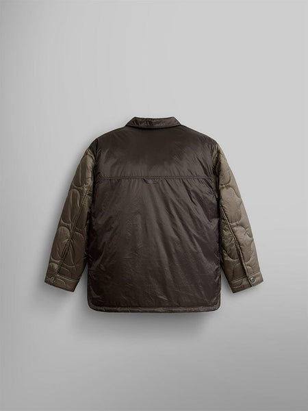 Back view of the Women's Insulated Chore Coat by Alpha Industries, featuring onion quilting in in brown chocolate.