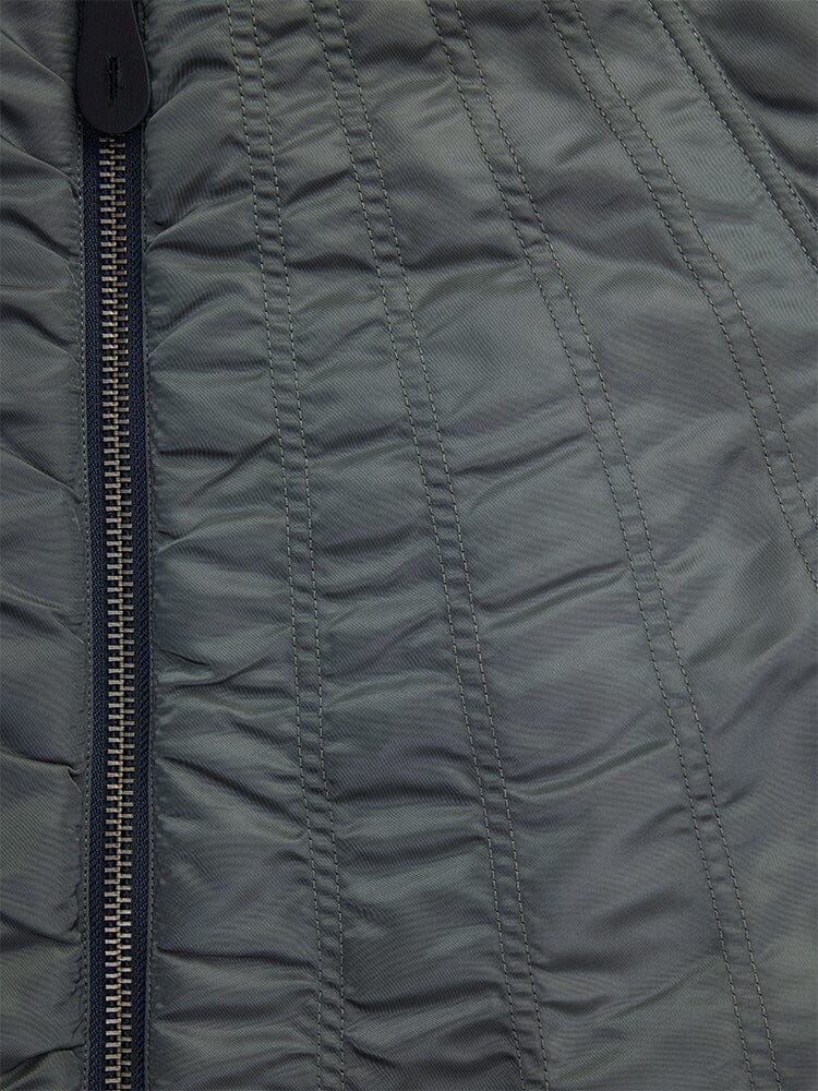 Close-up of the gray quilted fabric from the Women's MA-1 Shirring Bomber Jacket by Alpha Industries.
