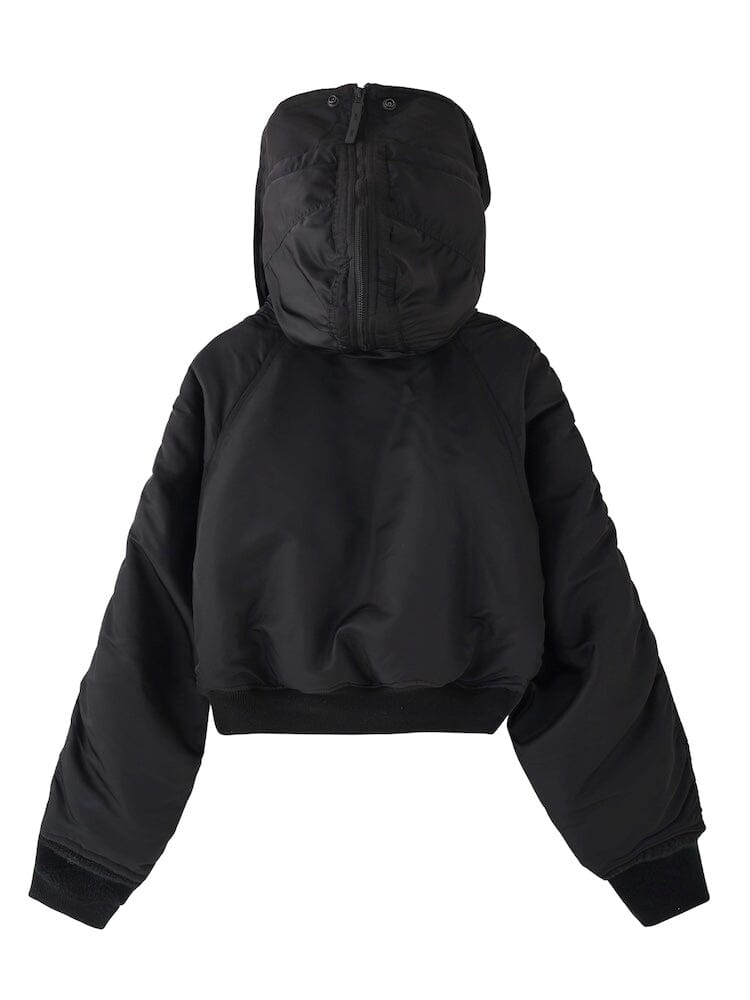 Alpha Industries N-2B Short Waist Parka, black, hooded bomber design, long sleeves, ribbed cuffs, fitted waistband.