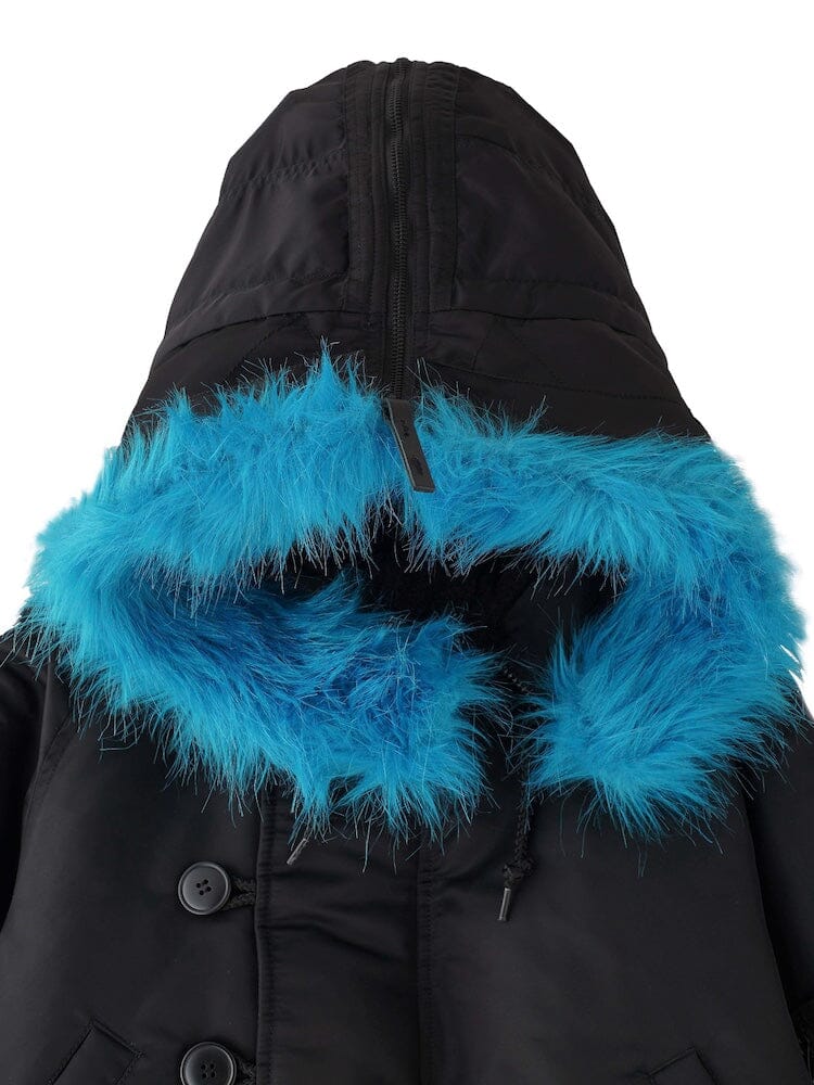 Alpha Industries N-2B Short Waist Parka, Black With Bright Blue Faux Fur Trim Hood.