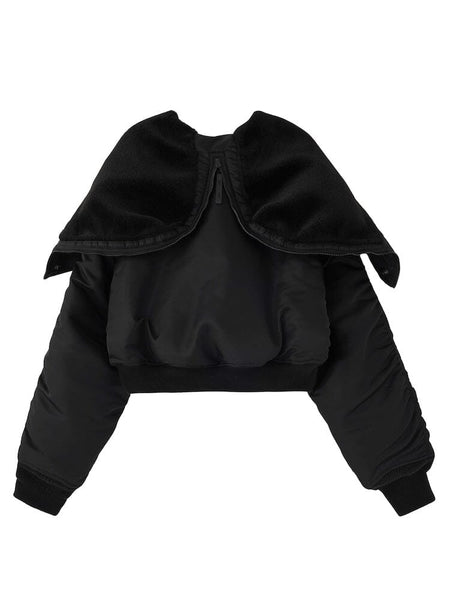 N-2b Short Waist Parka Alpha Industries, black, detachable fur collar, long puffed sleeves, ribbed cuffs.