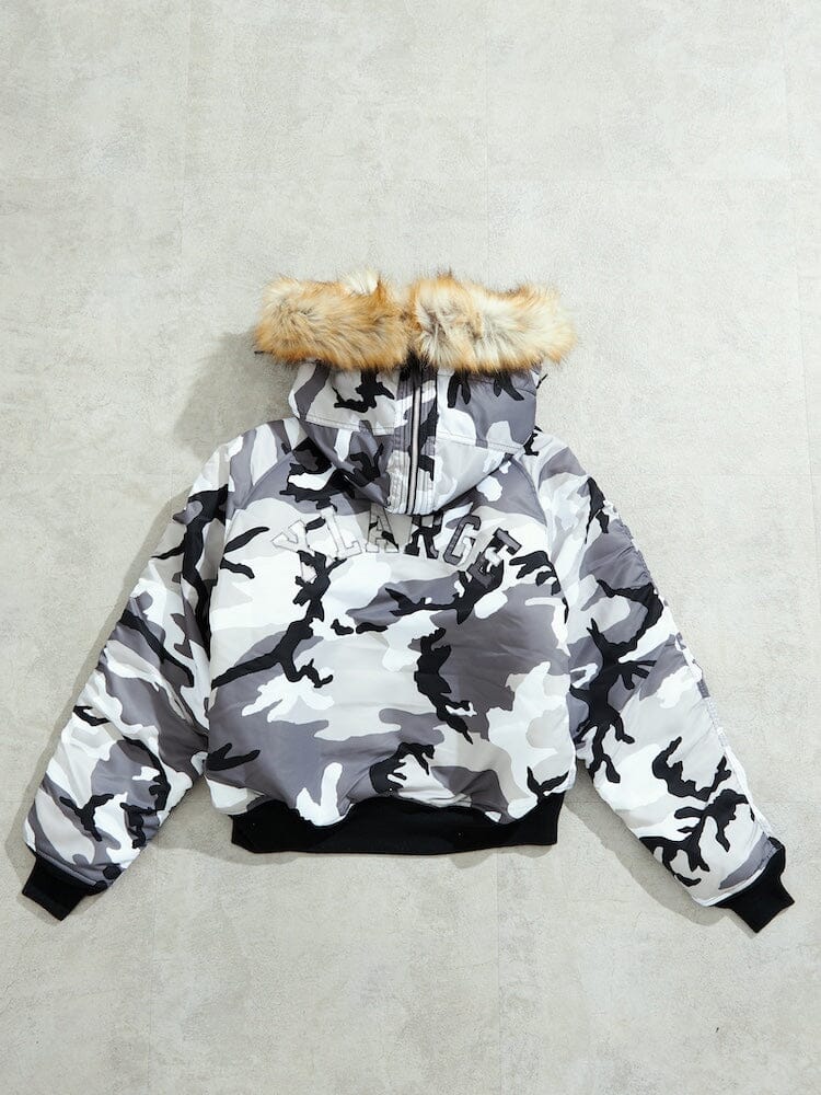 N-2B Core Spec Parka Alpha Industries, camouflage, synthetic mouton fur-lined hood, black cuffs, CHARG printed on front.
