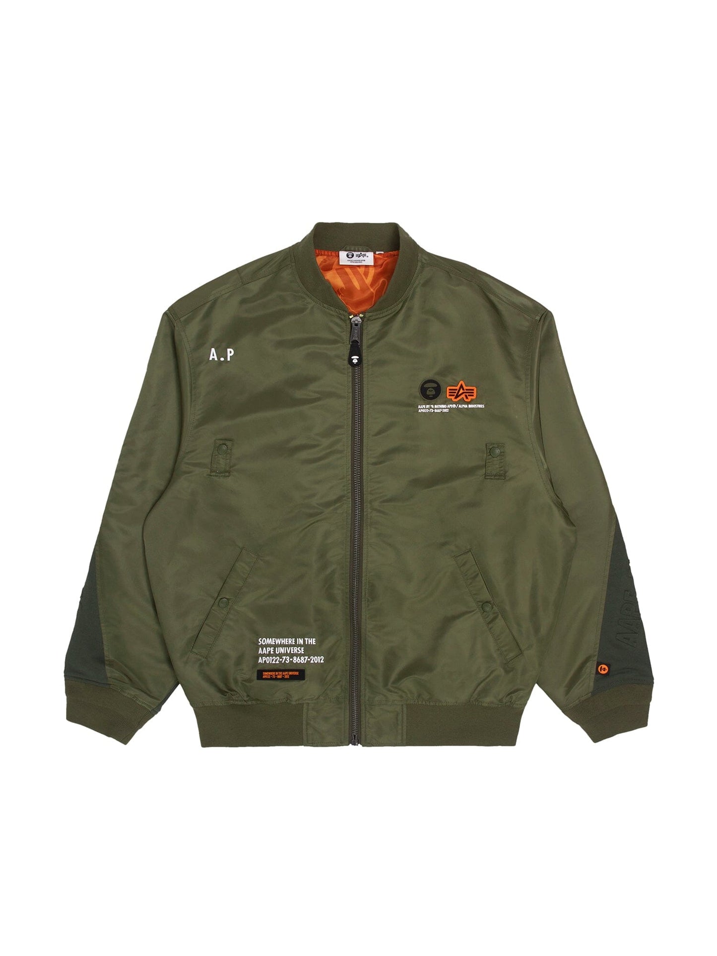 AAPE X ALPHA MA-1 LIGHTWEIGHT JACKET OUTERWEAR Alpha Industries OLIVE L 