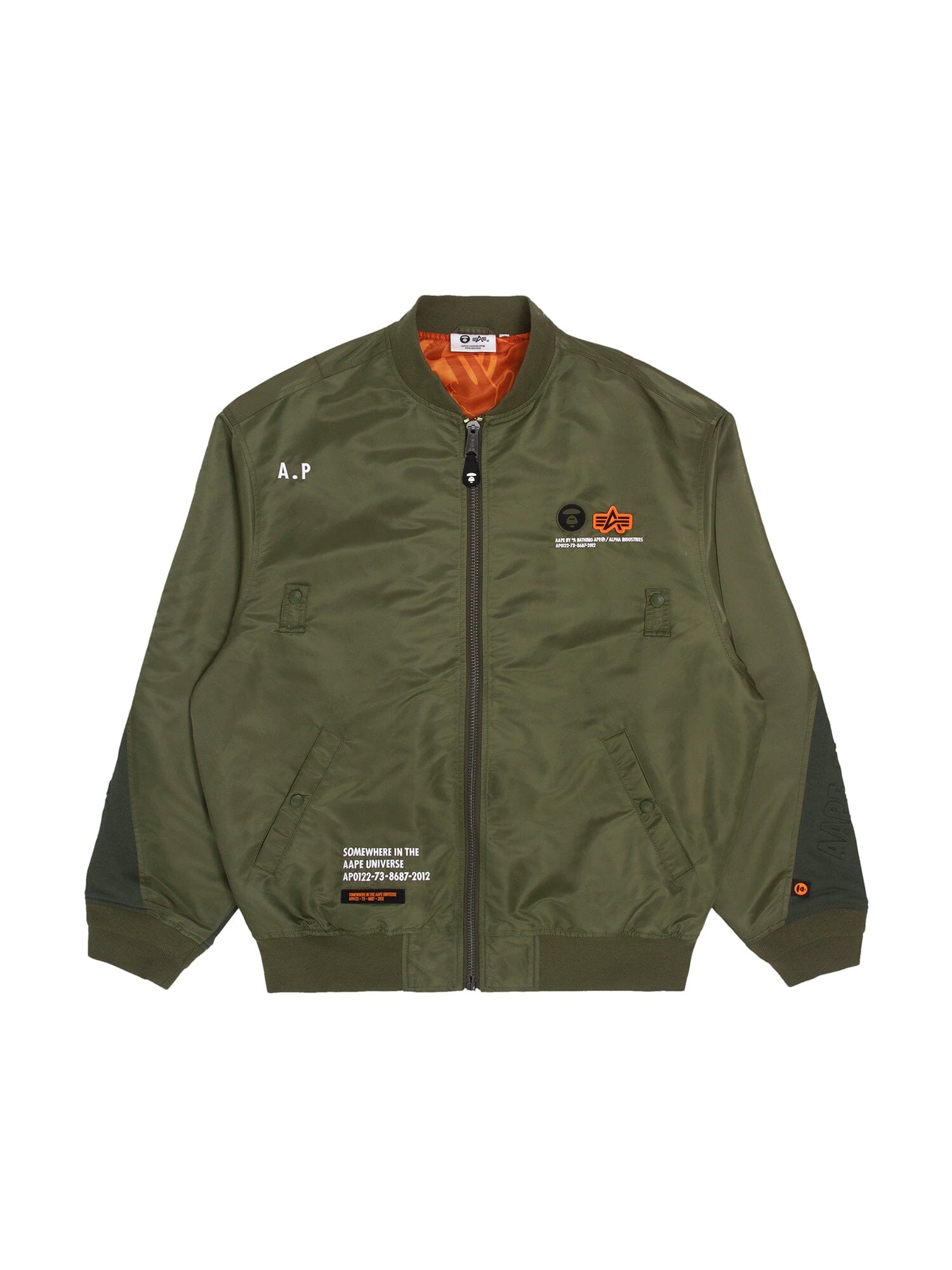 AAPE X ALPHA MA-1 LIGHTWEIGHT JACKET OUTERWEAR Alpha Industries OLIVE L 