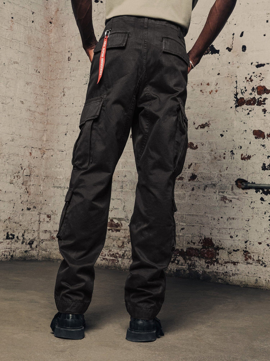 Alpha Industries Acu Pant Cargo Pants, Utility Pockets, Red Keychain, Black Boots.