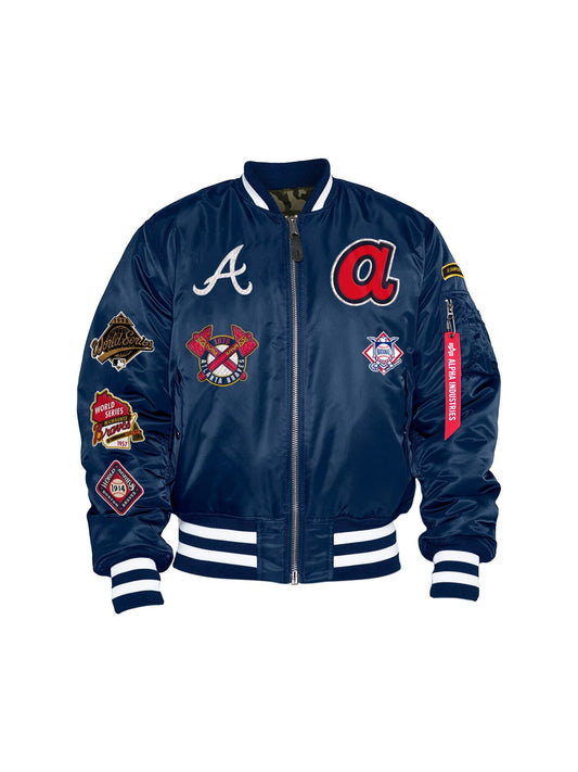 ATLANTA BRAVES X ALPHA X NEW ERA MA-1 BOMBER JACKET OUTERWEAR Alpha Industries BLUE 2XL 