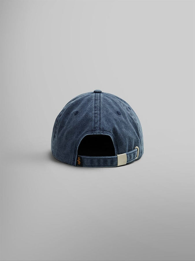 The Battlewash Cap from Alpha Industries features a vintage-inspired design with an adjustable strap and a metal buckle, as seen from the back.