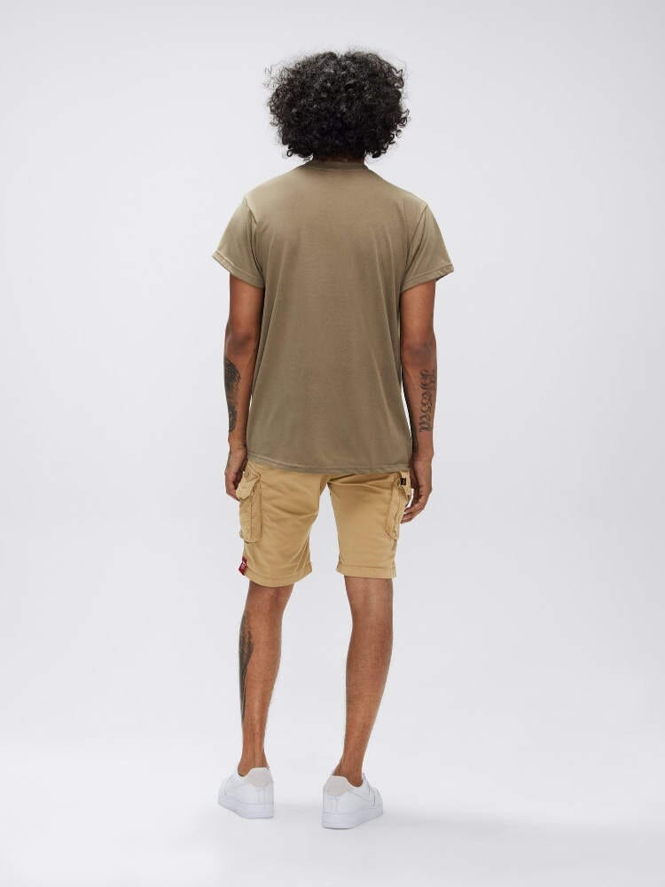 Alpha Industries Crew Short Gen I tan cargo shorts with cargo pockets.