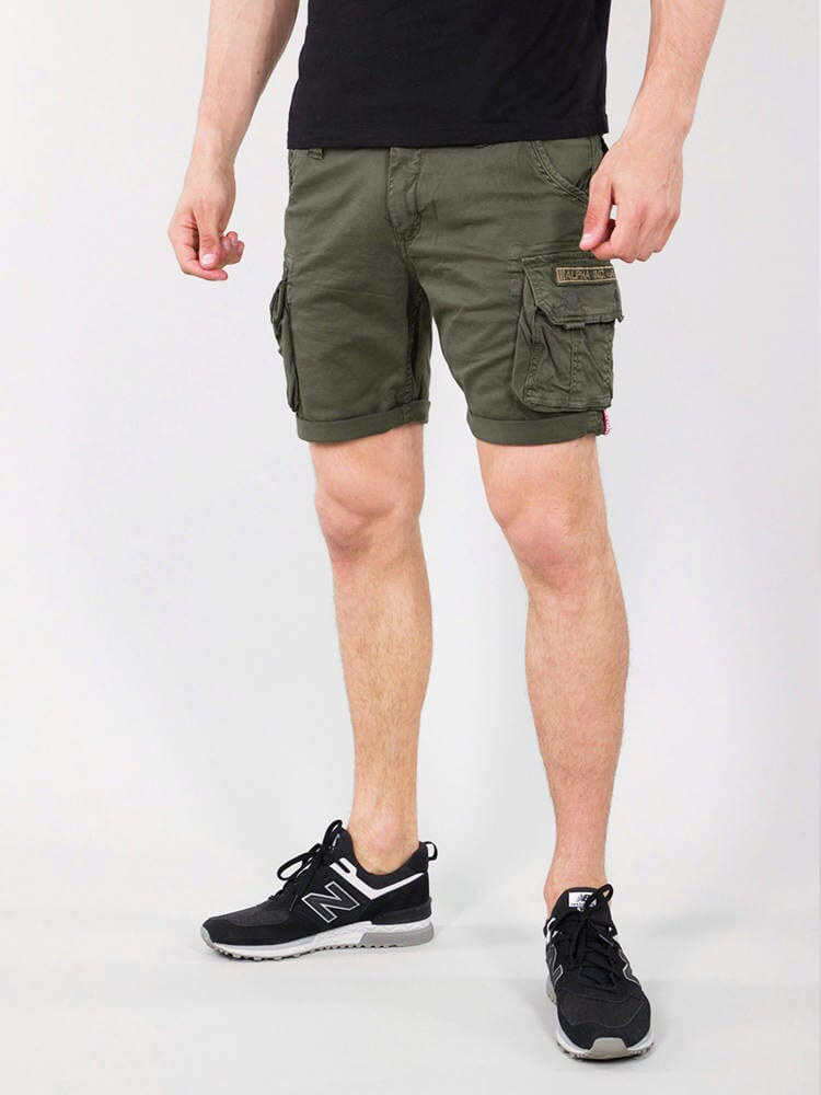 Alpha Industries Crew Short Gen I Cargo Shorts, Dark Olive, Cotton, Multiple Pockets, Button and Zip Closure.