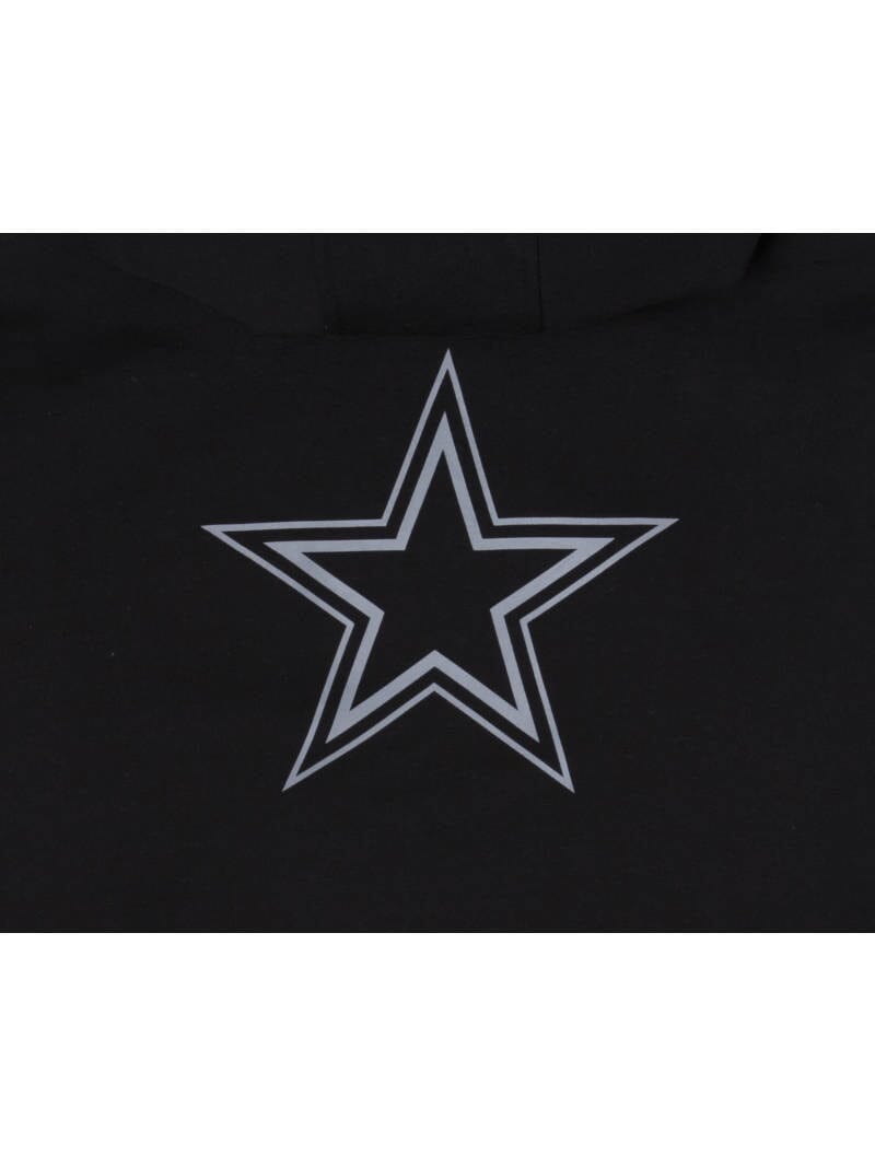 The Dallas Cowboys X Alpha X New Era Hoodie, brought to you by Alpha Industries and NE-NFL, is a black fabric hooded pullover that showcases a striking white outlined star design at its center, seamlessly blending contemporary style with the classic touch of New Era's quality craftsmanship.