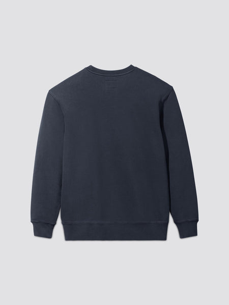 Alpha Industries Essential Washed Crewneck, dark blue cotton long-sleeve sweatshirt.