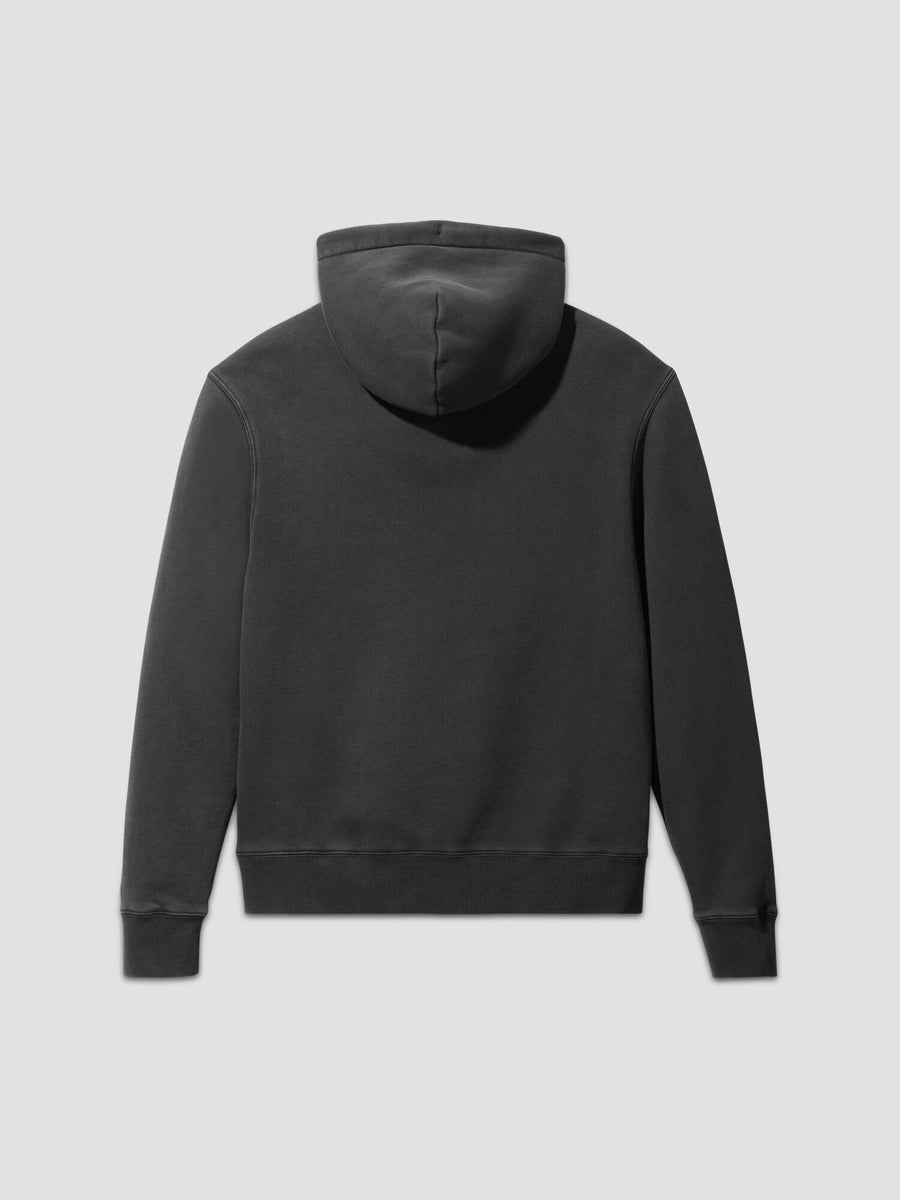 Alpha Industries Essential Washed Hoodie, dark gray, garment washed finish.