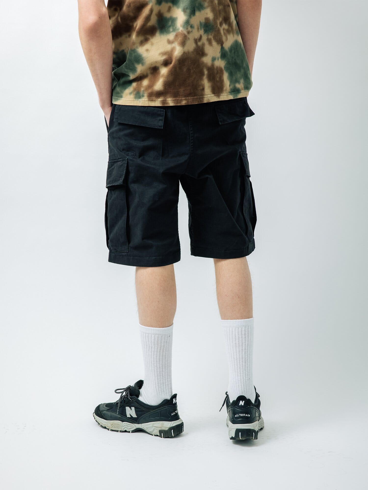 Jungle Cargo Short by Alpha Industries, tie-dye t-shirt, cargo pockets, gusset crotch.