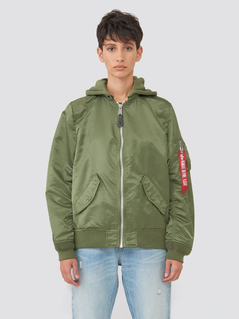 Alpha Industries L-2B Natus W Bomber Jacket, Sage, Removable Hood.
