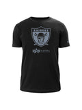 This black Las Vegas Raiders x Alpha x New Era Tee (Historic Logo) features the iconic Raiders logo and Alpha Industries branding on the front, channeling the timeless style of a classic MA-1 Bomber Jacket.