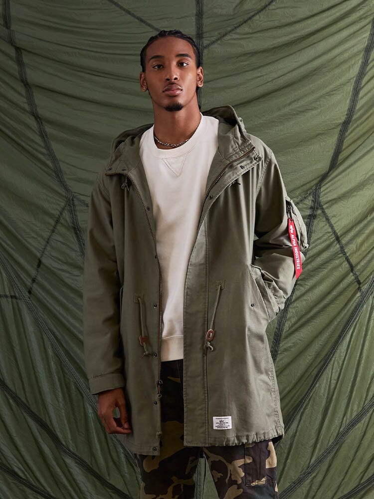 Alpha Industries M-59 Fishtail Mod Parka, green, moldable wire hood.