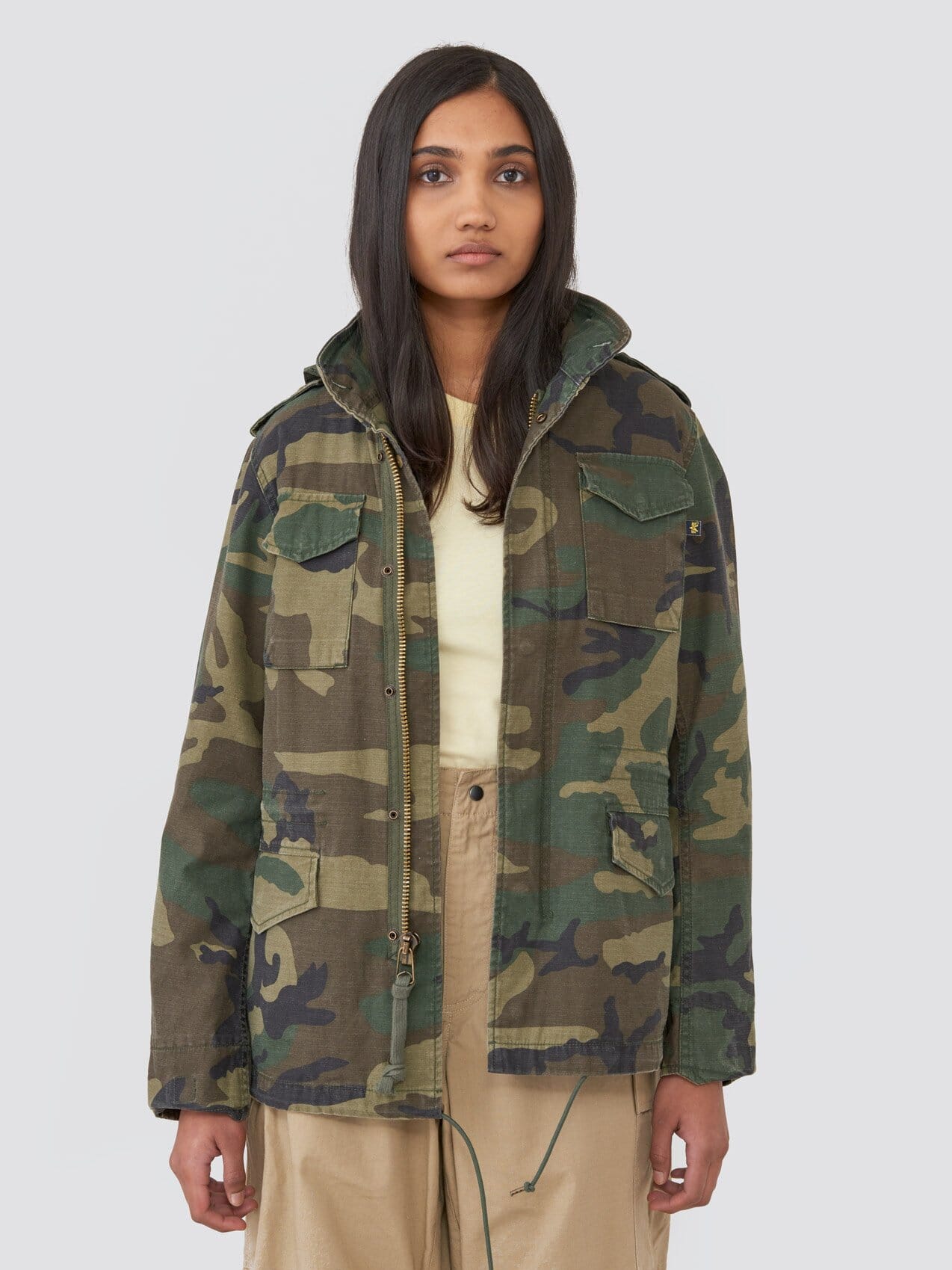 M-65 DEFENDER W FIELD COAT OUTERWEAR Alpha Industries WOODLAND CAMO L 