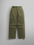 Alpha Industries M-65 Cargo Pant Womens in Og-107 Green with flap pockets, button and zip closure, and hem drawstrings.