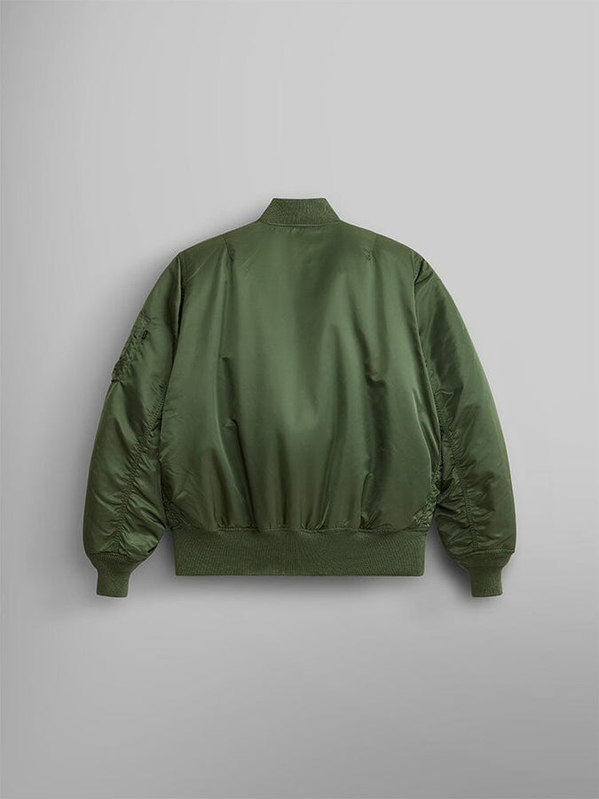 Back view of MA-1 Bomber Jacket (Heritage) in Green (Sage). By Alpha Industries.