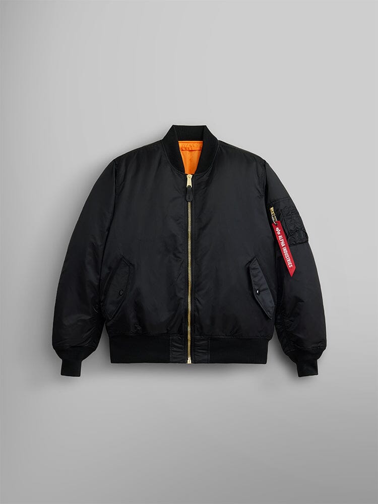 Front view of MA-1 Bomber Jacket (Heritage) in Black. By Alpha Industries.