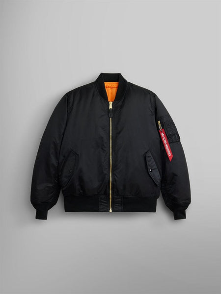 Front view of MA-1 Bomber Jacket (Heritage) in Black. By Alpha Industries.