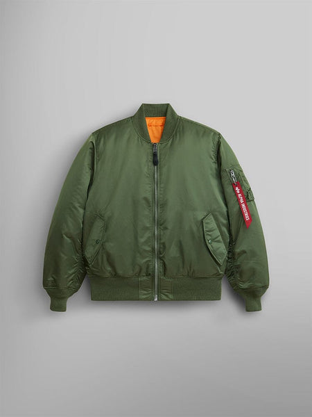 Front view of MA-1 Bomber Jacket (Heritage) in Green (Sage). By Alpha Industries.