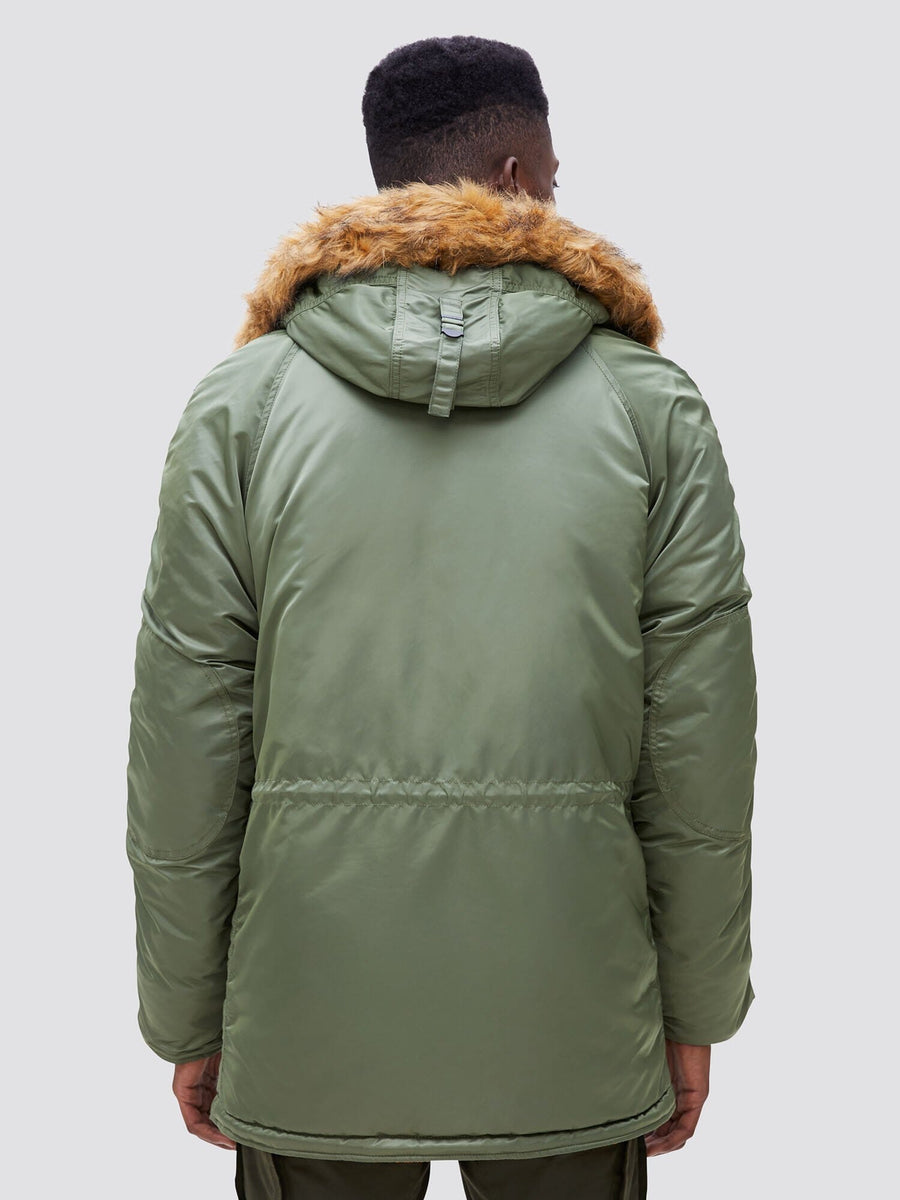 Alpha Industries N-3B Slim Gen I Parka, green, water-resistant finish, fur-trimmed hood.