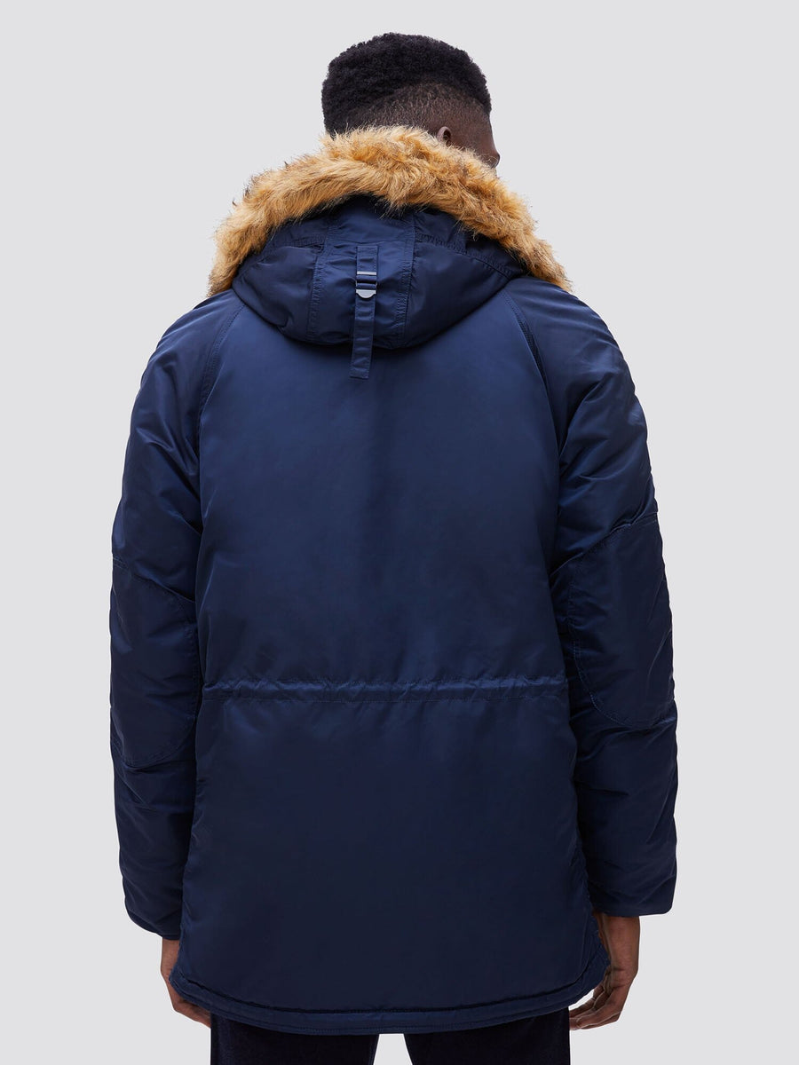 Alpha Industries N-3b Slim Gen I Parka, navy blue, faux fur trimmed hood, water resistant design.