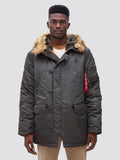 Alpha Industries N-3B Slim Gen I Parka, Replica Grey, faux fur-lined hood, zip and button closure.