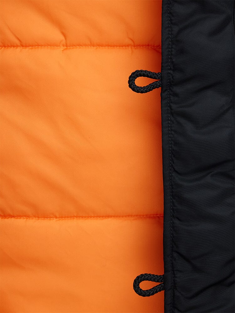 N-3B Slim Fit Parka by Alpha Industries, orange quilted fabric with black edging and two black loops.