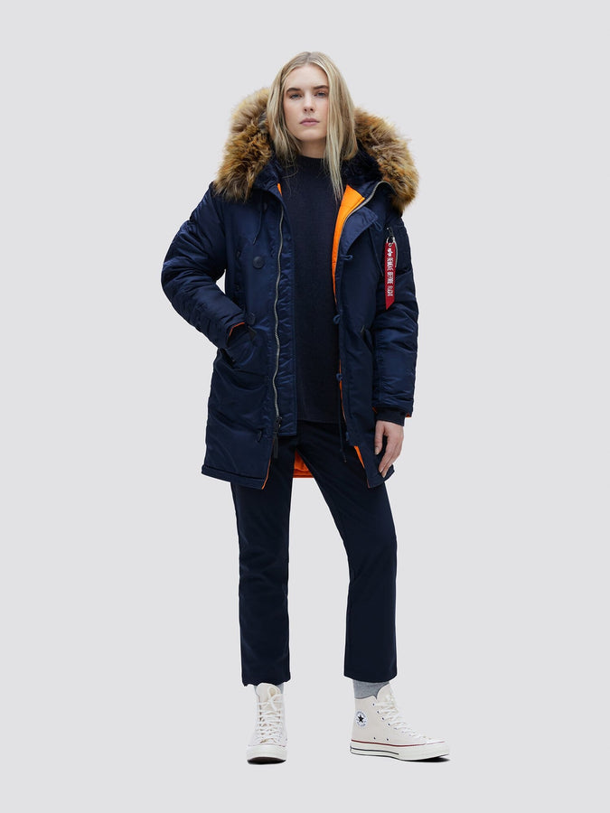 Alpha Industries N-3B Womens Parka, fur-trimmed snorkel hood.