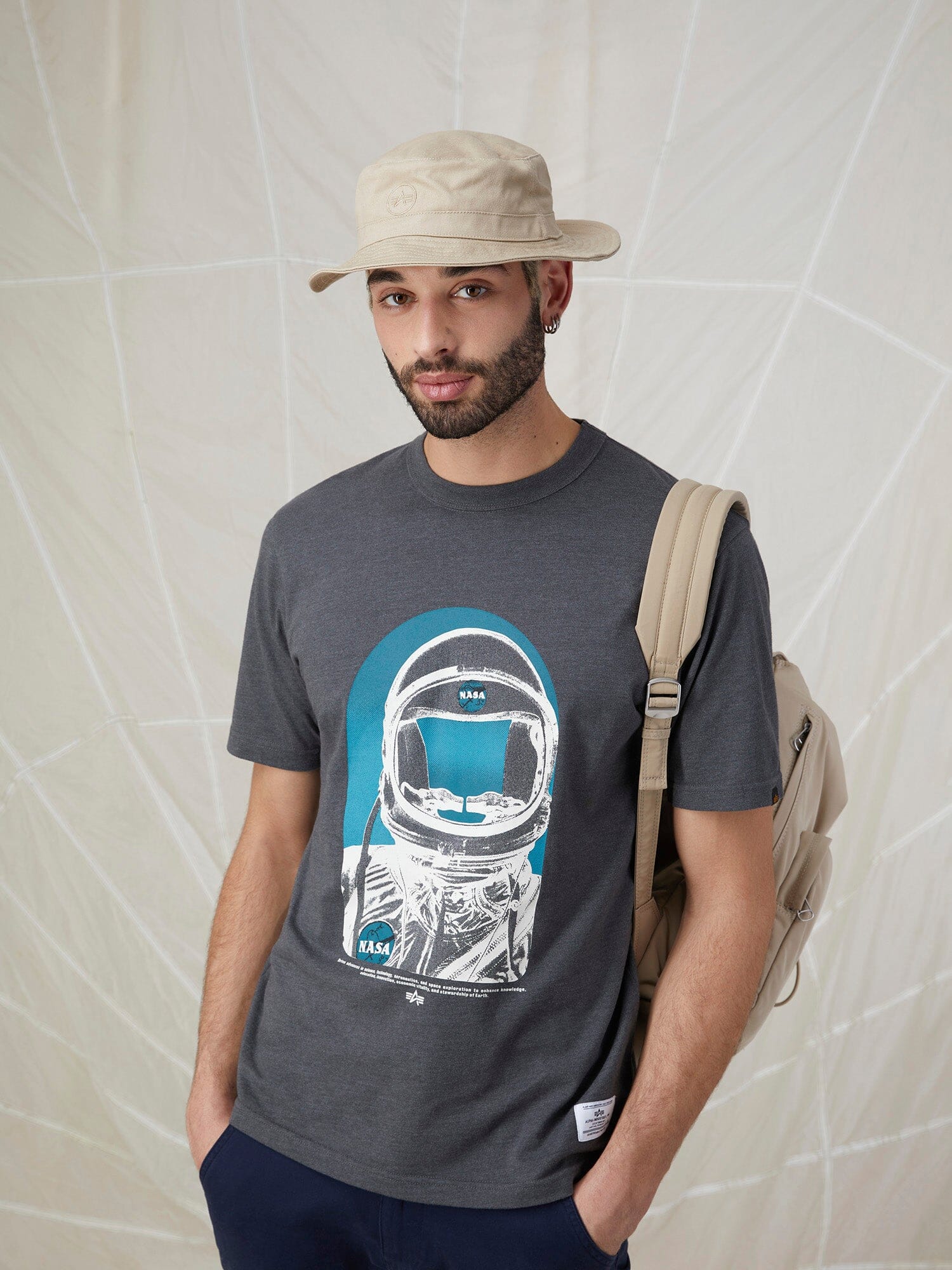 NASA MOON MAN TEE TOP Alpha Industries DARK CHARCOAL HEATHER/TEAL 2XL 