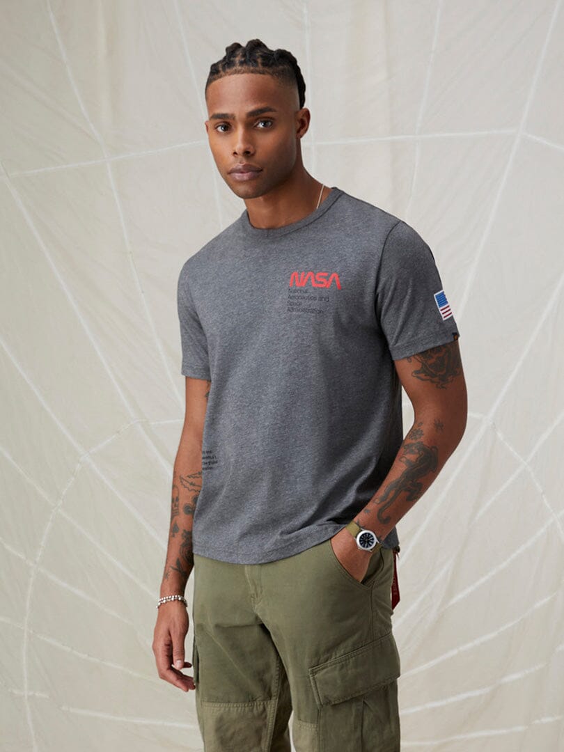 NASA WORM LOGO TEE TOP Alpha Industries DARK CHARCOAL HEATHER 2XL 