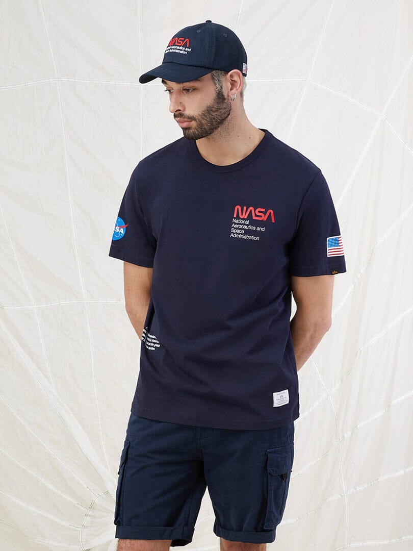 NASA WORM LOGO TEE TOP Alpha Industries REPLICA BLUE 2XL 