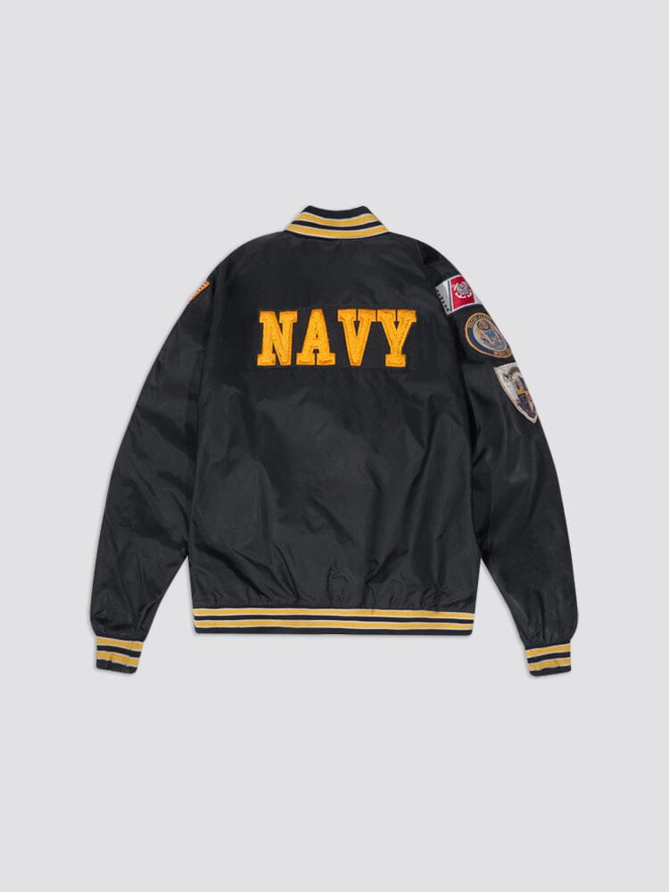 NAVY PATCHED VARSITY JACKET RESUPPLY Alpha Industries 