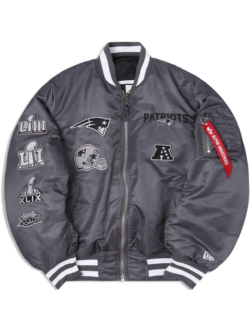 NEW ENGLAND PATRIOTS X ALPHA X NEW ERA MA-1 BOMBER JACKET OUTERWEAR Alpha Industries GUNMETAL 2XL 