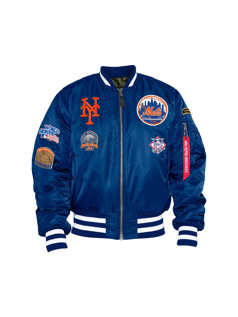 알파 인더스트리 Alpha Industries NEW YORK METS X Alpha X NEW ERA MA-1 BOMBER JACKET ,PACIFIC BLUE