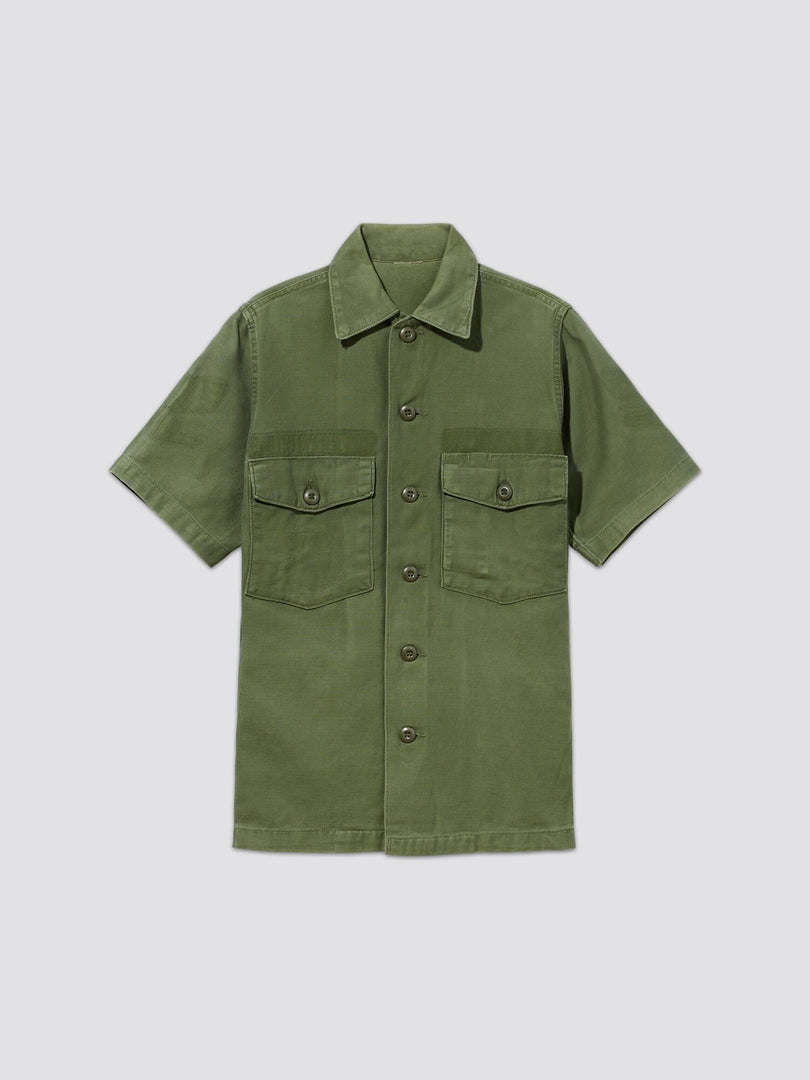 VINTAGE 70s UTILITY SHORT SLEEVE SHIRT RESUPPLY Alpha Industries, Inc. M-65 OLIVE XXS 